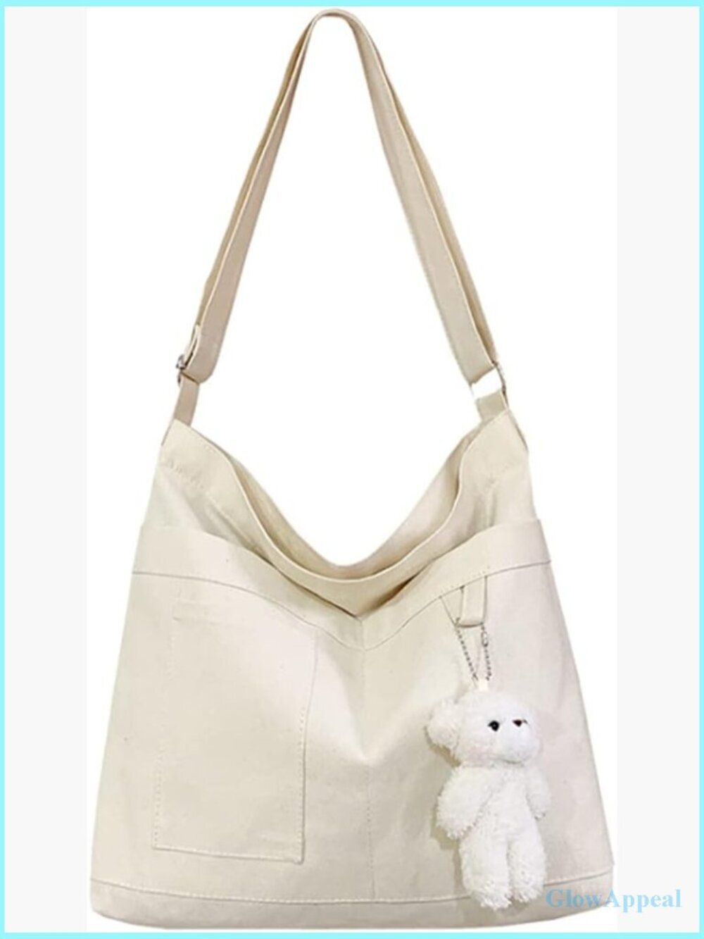 Cotton Canvas Tote Bag with Zipper Closure Adjustable Strap 15.3x14.1